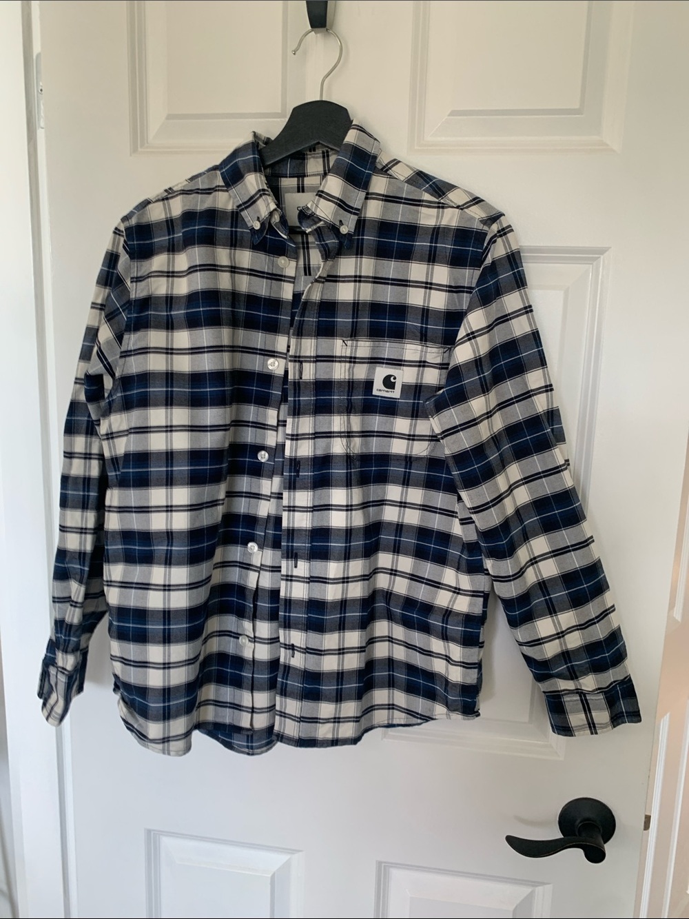 Carhartt women’s Navy & White Plaid Button-Down Work Shirt
